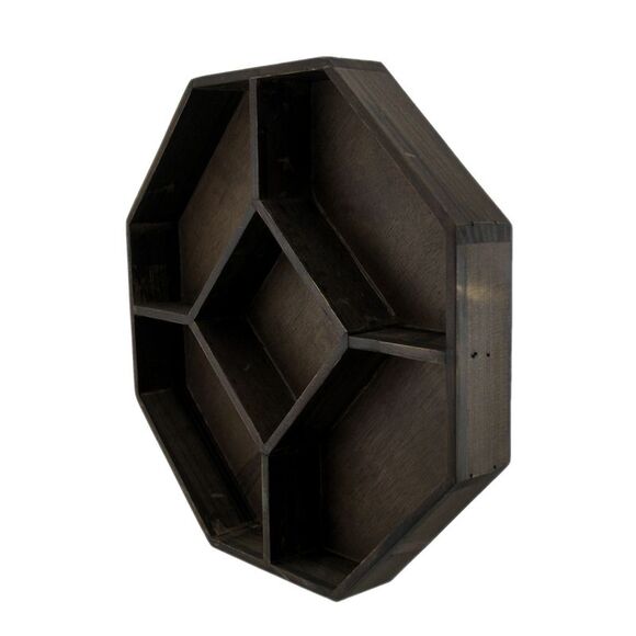 Dark Brown Wooden Geometric Hexagon Crystal Display Shelf - Picture 2 of 4